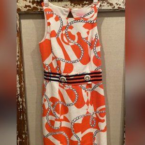 Lily Pulitizer, Size 0, Orange and white nautical print sleeveless dress
